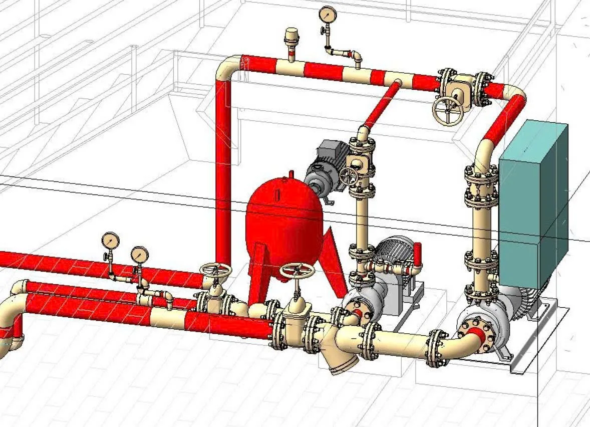 Mô hình 3D cụm bơm chữa cháy trong bản vẽ thiết kế PCCC | PCCCVINA Mô hình 3D cụm bơm chữa cháy trong bản vẽ thiết kế PCCC